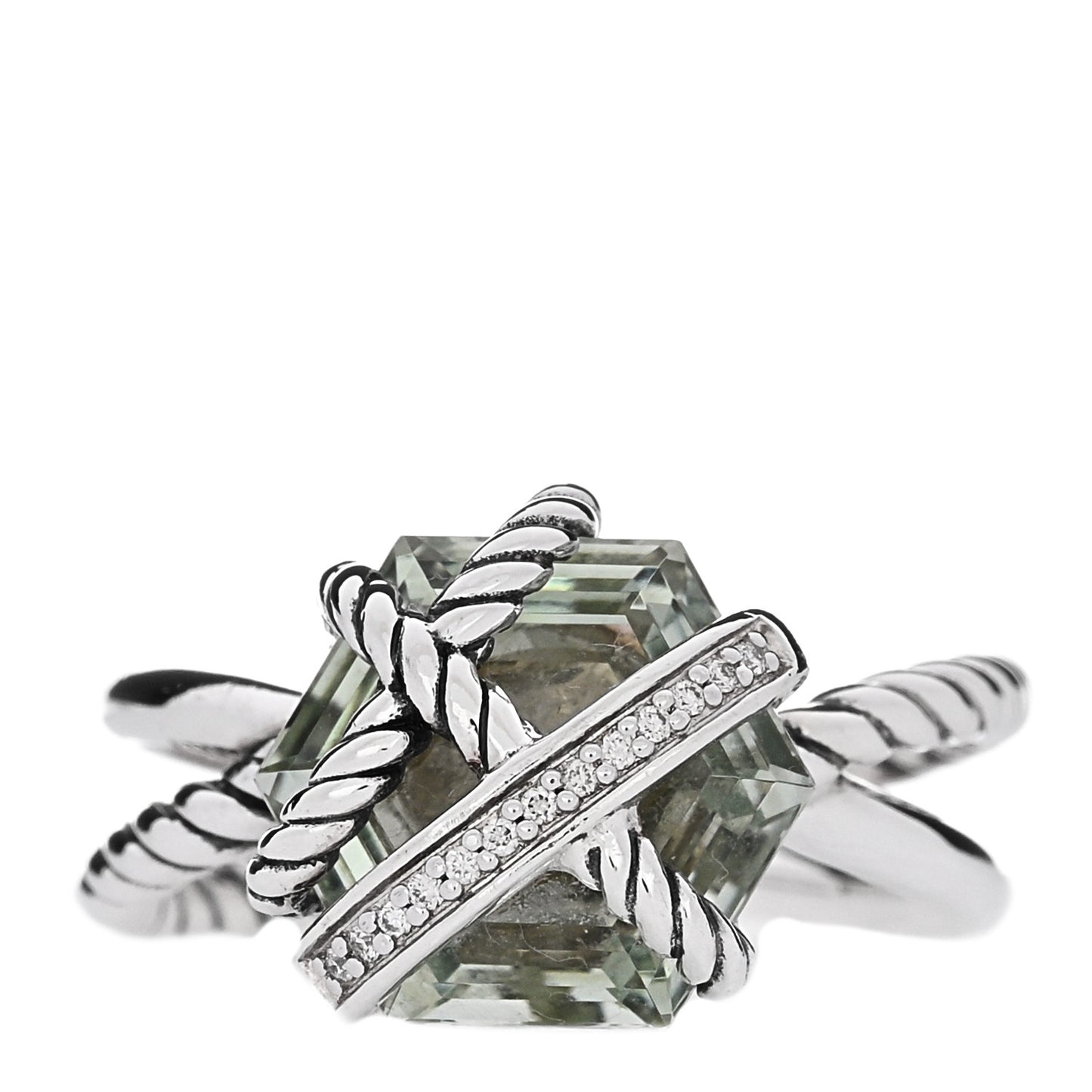 Sterling Silver Diamond Prasiolite 10mm Cable Wrap Ring 49 5