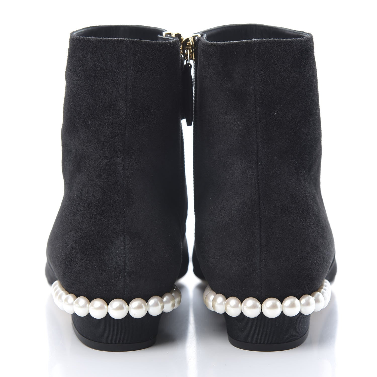 Chanel Suede Calfskin Pearl Cap Toe Short Boots 37.5 Black 5 of 10