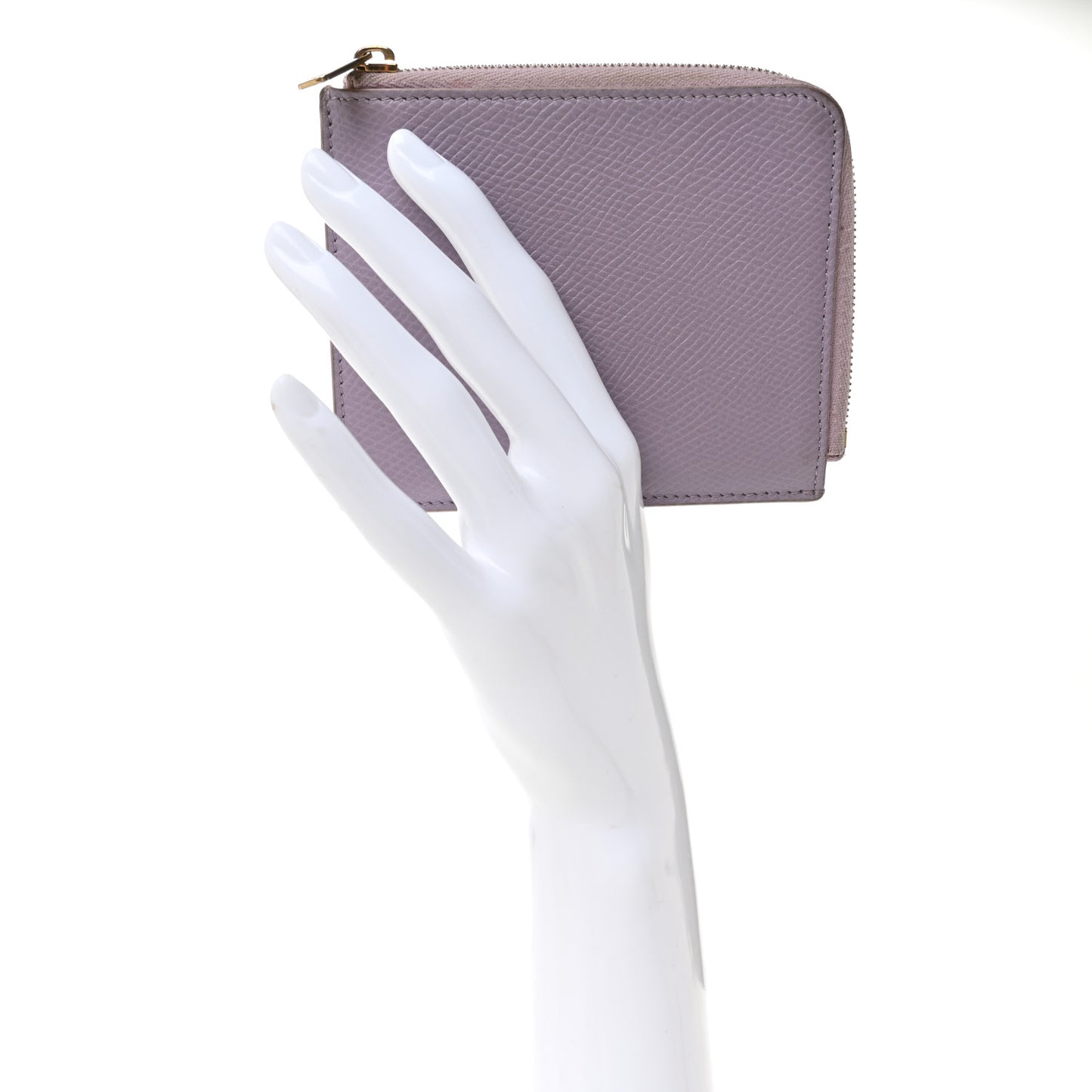 Drummed Calfskin Medium Half Zip Multifunction Wallet Coin Purse Liliac