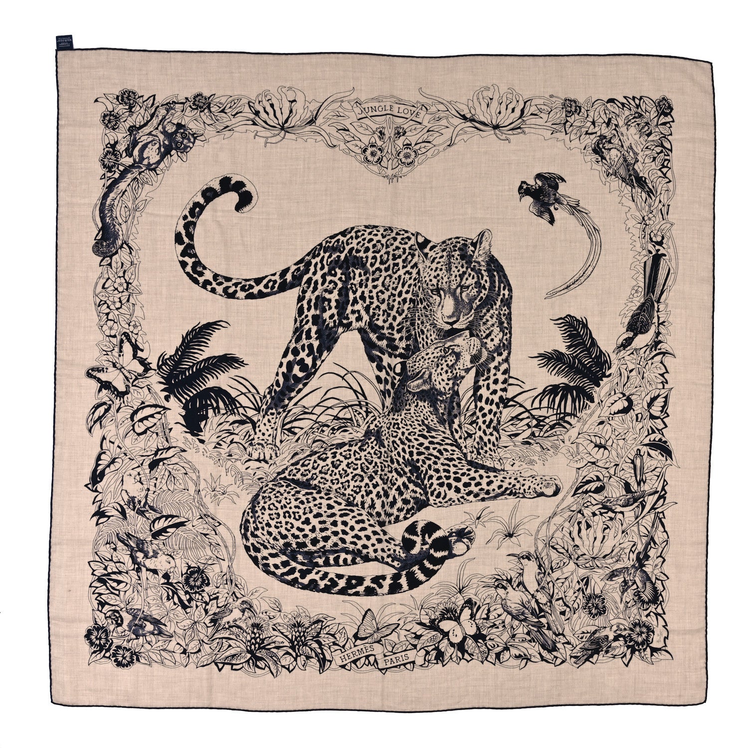 Hermes Cashmere Silk Jungle Love Tattoo Shawl 140 Beige Black 1 of 4