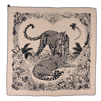 Hermes Cashmere Silk Jungle Love Tattoo Shawl 140 Beige Black 1 of 4