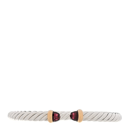 David Yurman Sterling Silver 14K Yellow Gold Garnet 6mm Cable Flex Bracelet 1 of 4