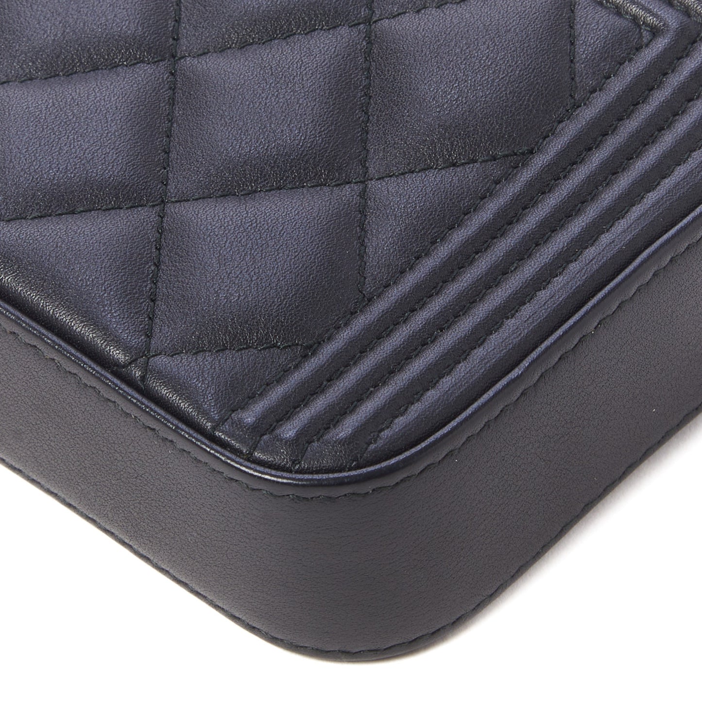 Calfskin Quilted Small Boy Clutch With Chain Black