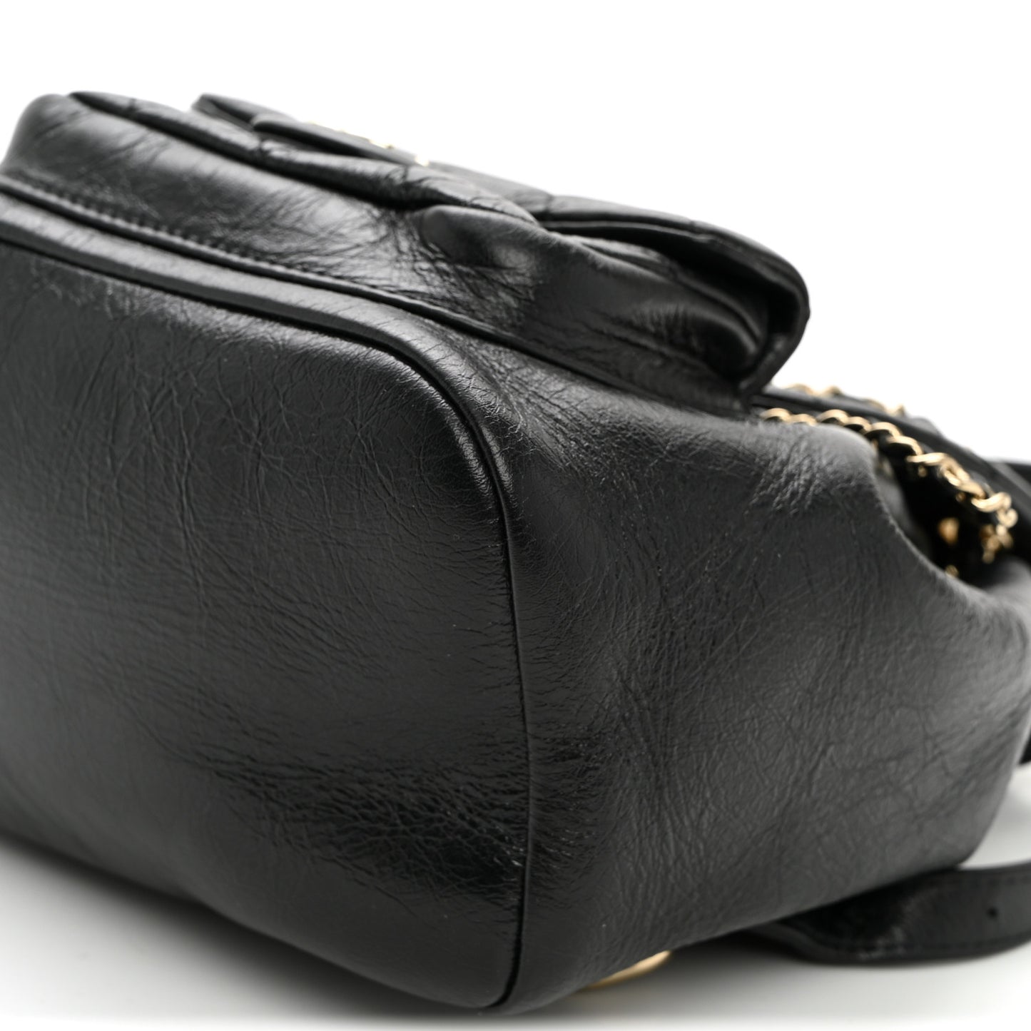 Glazed Aged Calfskin Quilted Small Duma Drawstring Backpack Black