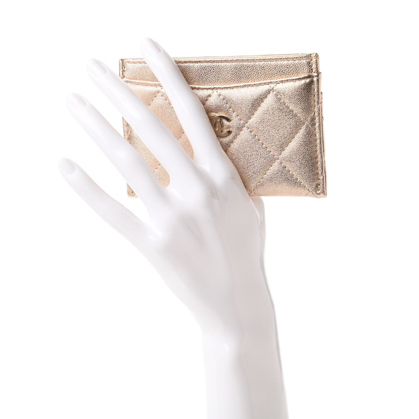 Metallic Lambskin Quilted CC Card Holder Gold
