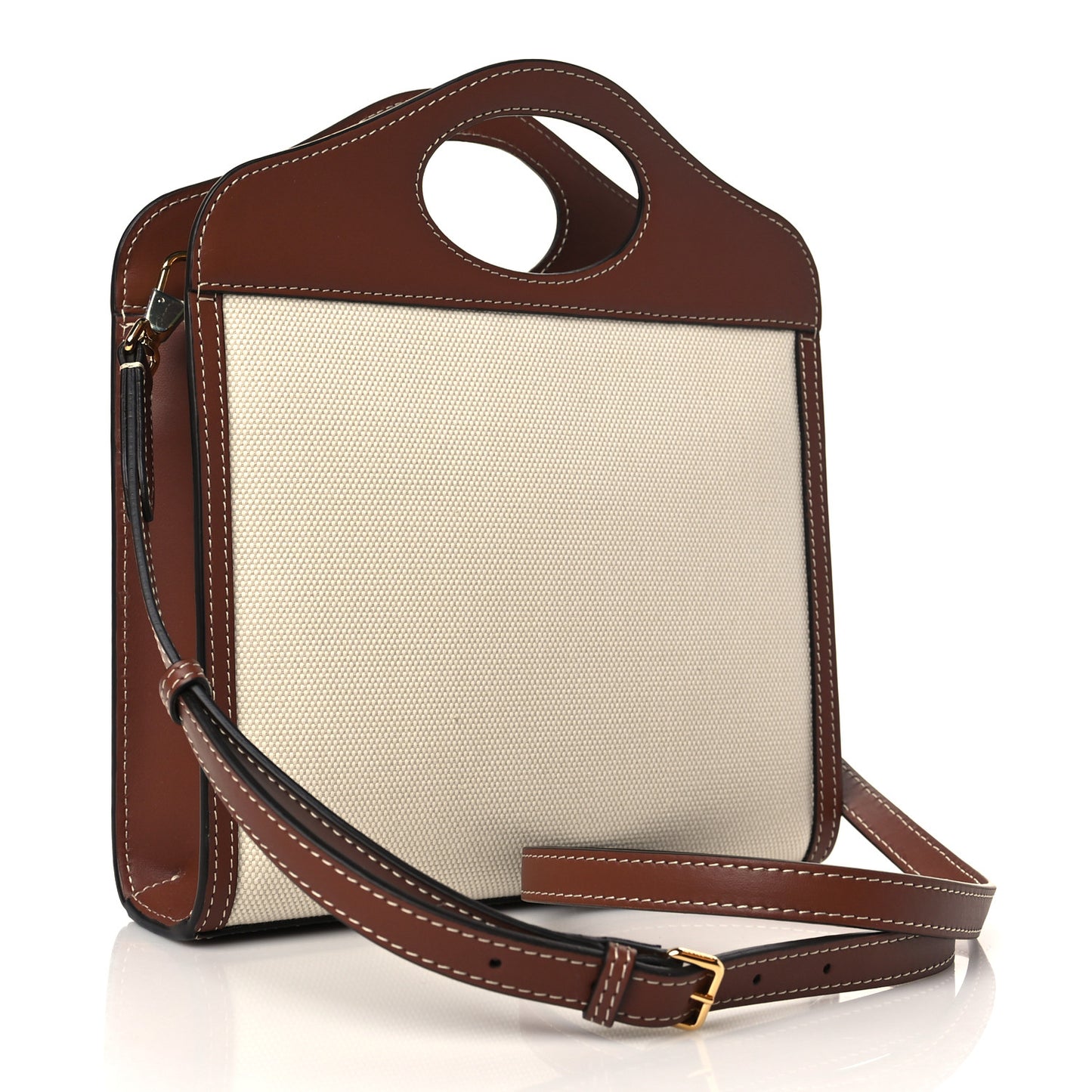 Canvas Smooth Calfskin Two Tone Mini Pocket Bag Natural Malt Brown