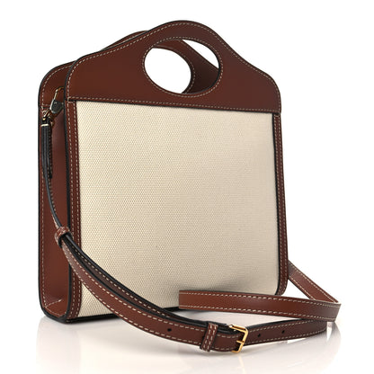 Burberry Canvas Smooth Calfskin Two Tone Mini Pocket Bag Natural Malt Brown 3 of 6