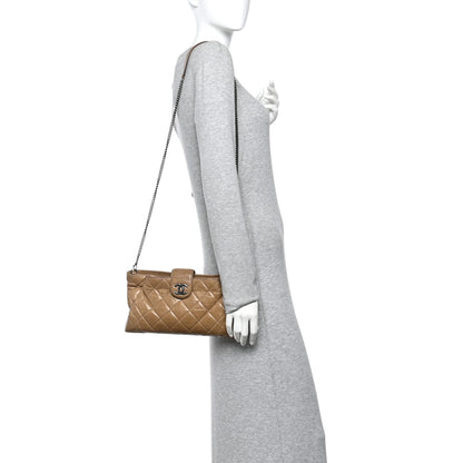Chanel Glazed Calfskin Quilted Coco Pleats Chain Clutch Brown 2 of 10