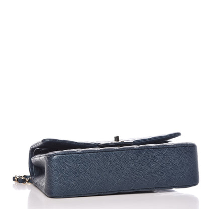 Chanel Metallic Caviar Quilted Medium Double Flap Dark Blue 5 of 9