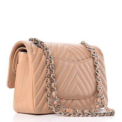 Chanel Caviar Chevron Quilted Medium Double Flap Beige 3 of 13