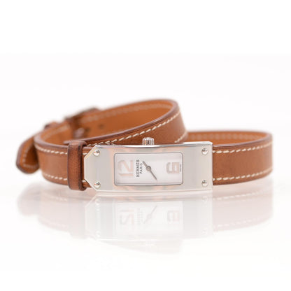 Hermes Stainless Steel Barenia 15mm Kelly II Double Tour Quartz Watch Fauve 1 of 6