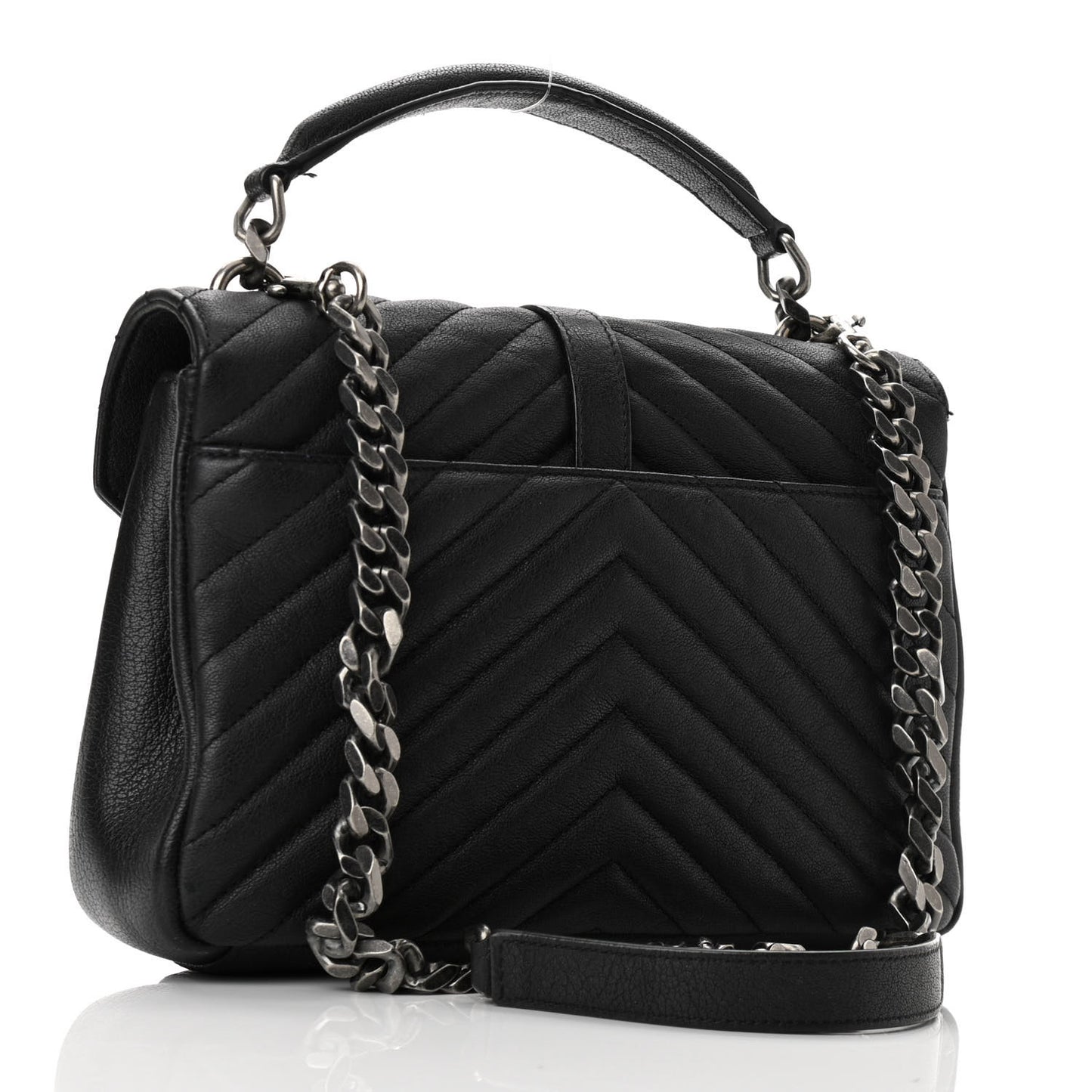 Sheepskin Matelasse Chevron Monogram Medium College Bag Asphalt
