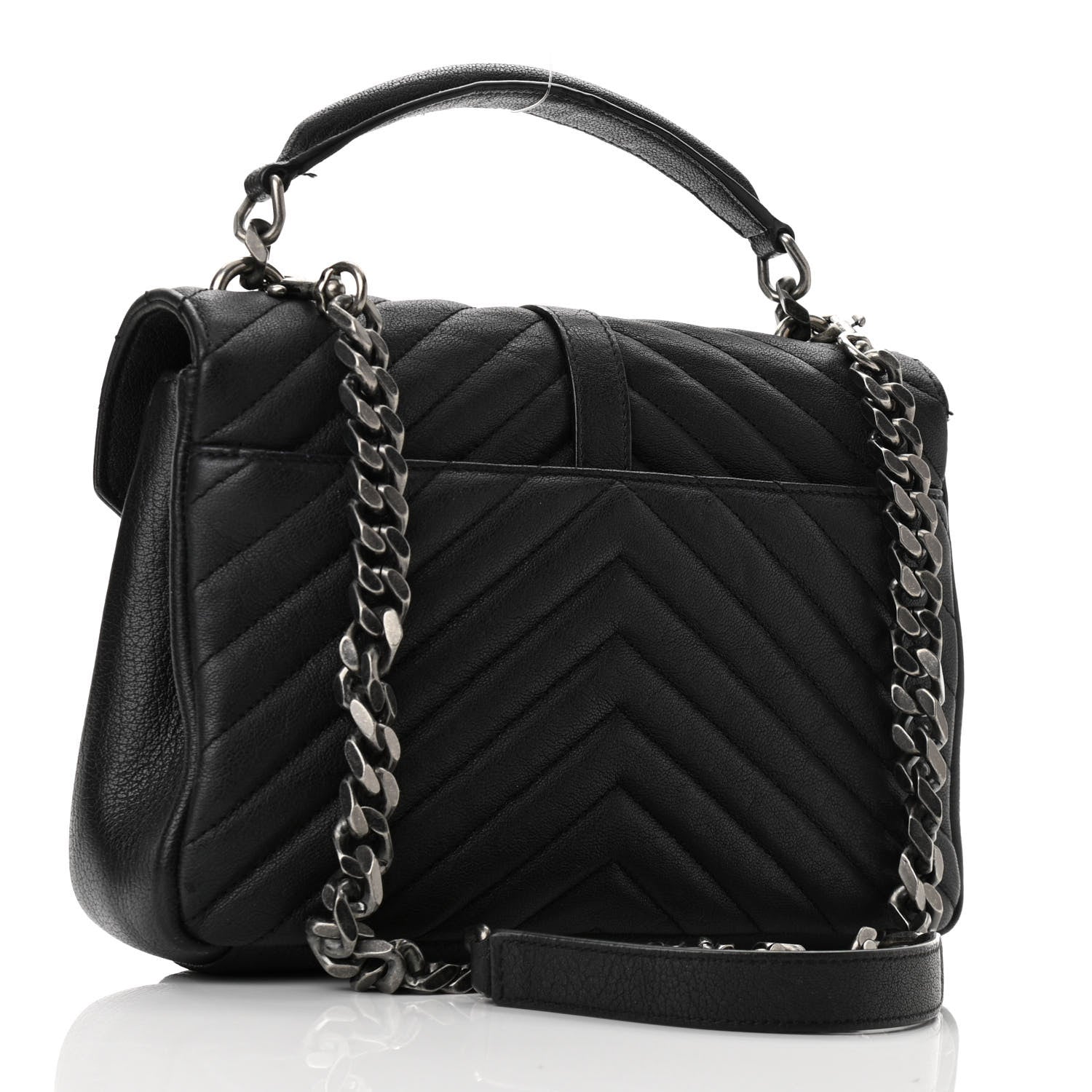Saint Laurent Sheepskin Matelasse Chevron Monogram Medium College Bag Asphalt 2 of 9
