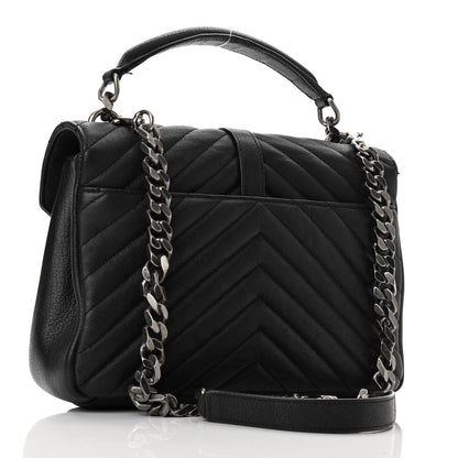 Saint Laurent Sheepskin Matelasse Chevron Monogram Medium College Bag Asphalt 2 of 9
