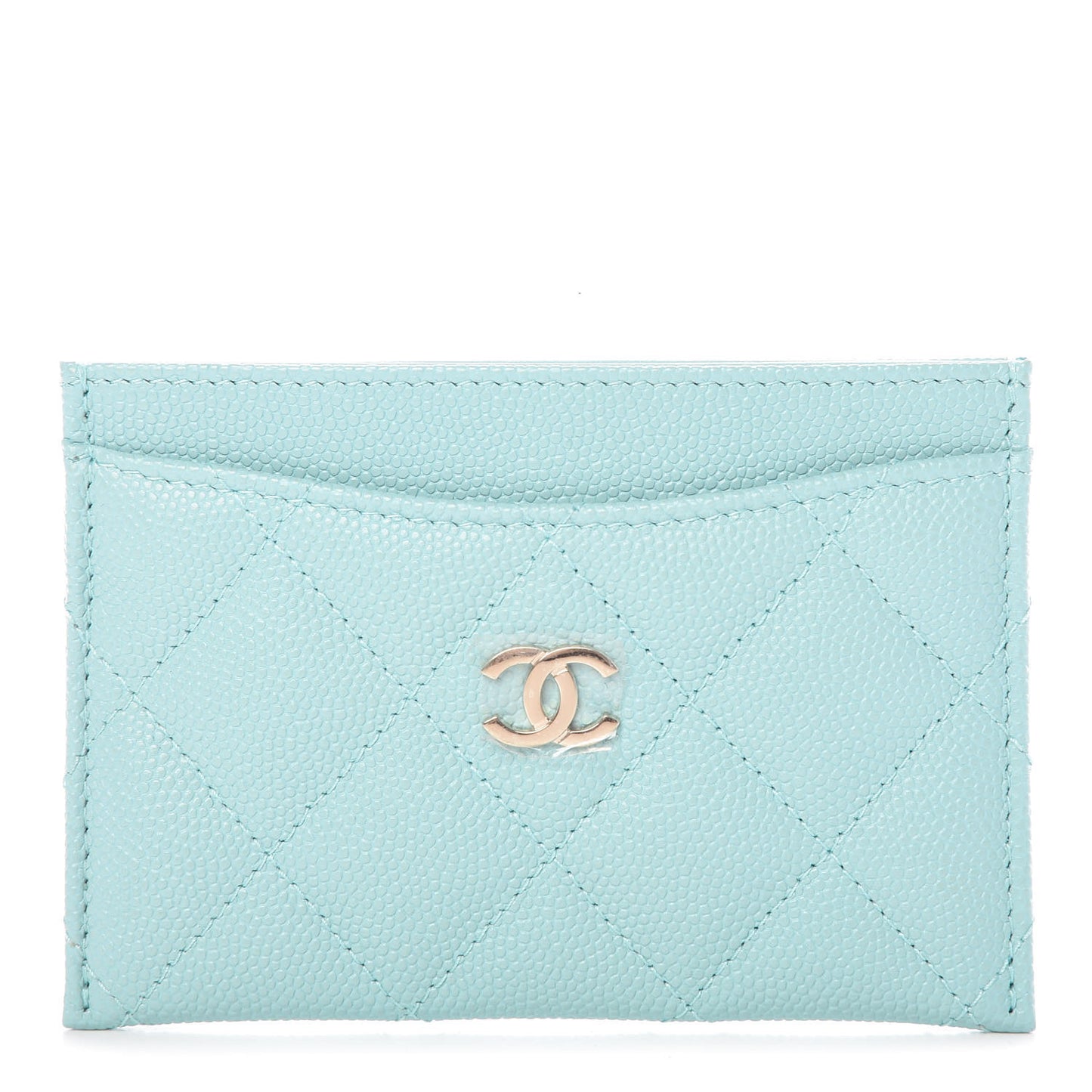 Caviar Quilted Card Holder Light Blue