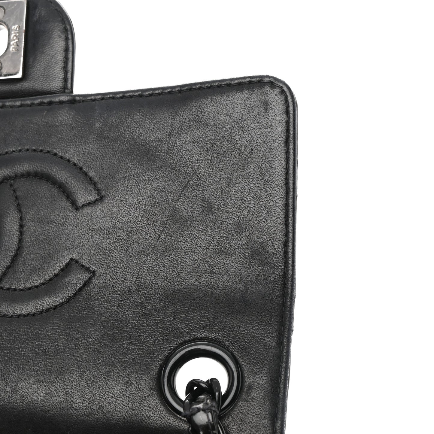 Patent Calfskin Quilted Mini Square Flap So Black