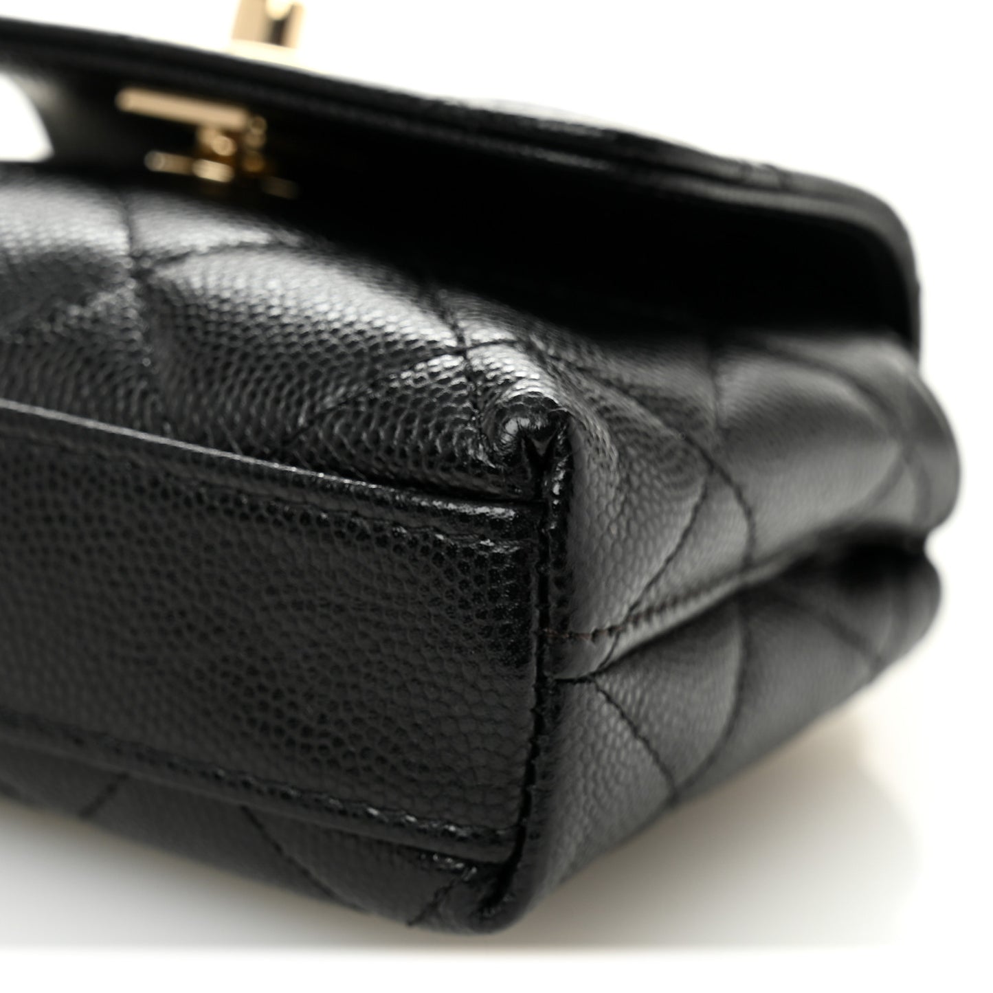 Caviar Quilted Nano Coco Handle Clutch With Chain Black