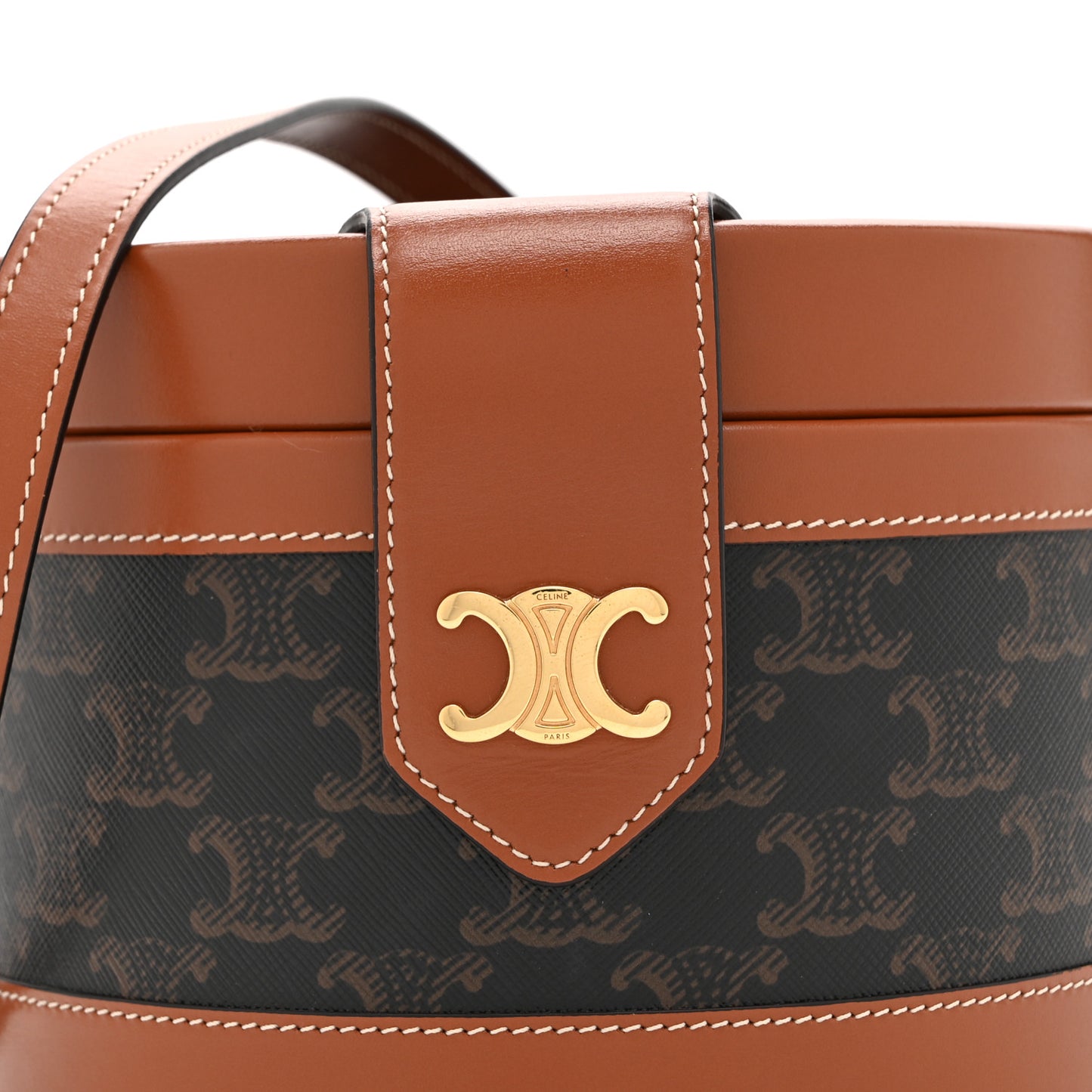 Calfskin Triomphe Canvas Medium Tambour Bag Tan