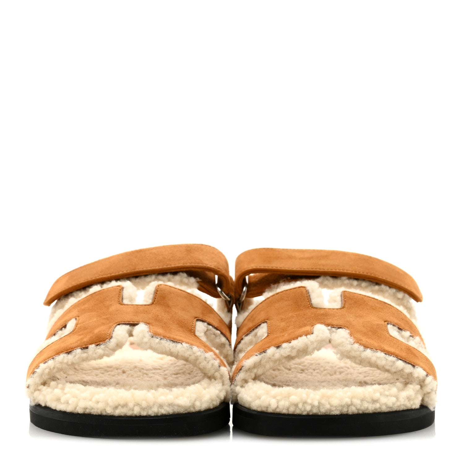 Hermes Suede Goatskin Woolskin Womens Chypre Sandals 40 Naturel Ecru 3 of 10