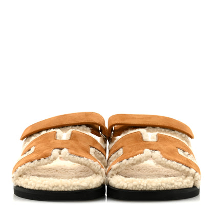 Hermes Suede Goatskin Woolskin Womens Chypre Sandals 40 Naturel Ecru 3 of 10