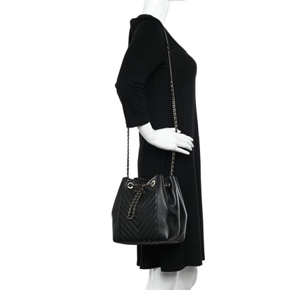 Chanel Calfskin Quilted Daily Chevron Drawstring Bag Black 2 of 15