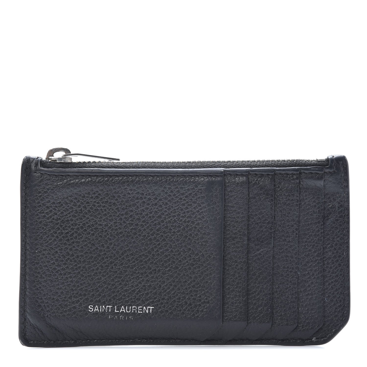 Saint Laurent Grained Calfskin 5 Fragments Zip Pouch Card Holder Black 1 of 13