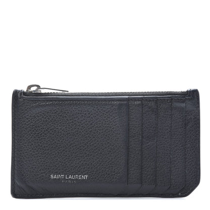 Saint Laurent Grained Calfskin 5 Fragments Zip Pouch Card Holder Black 1 of 13