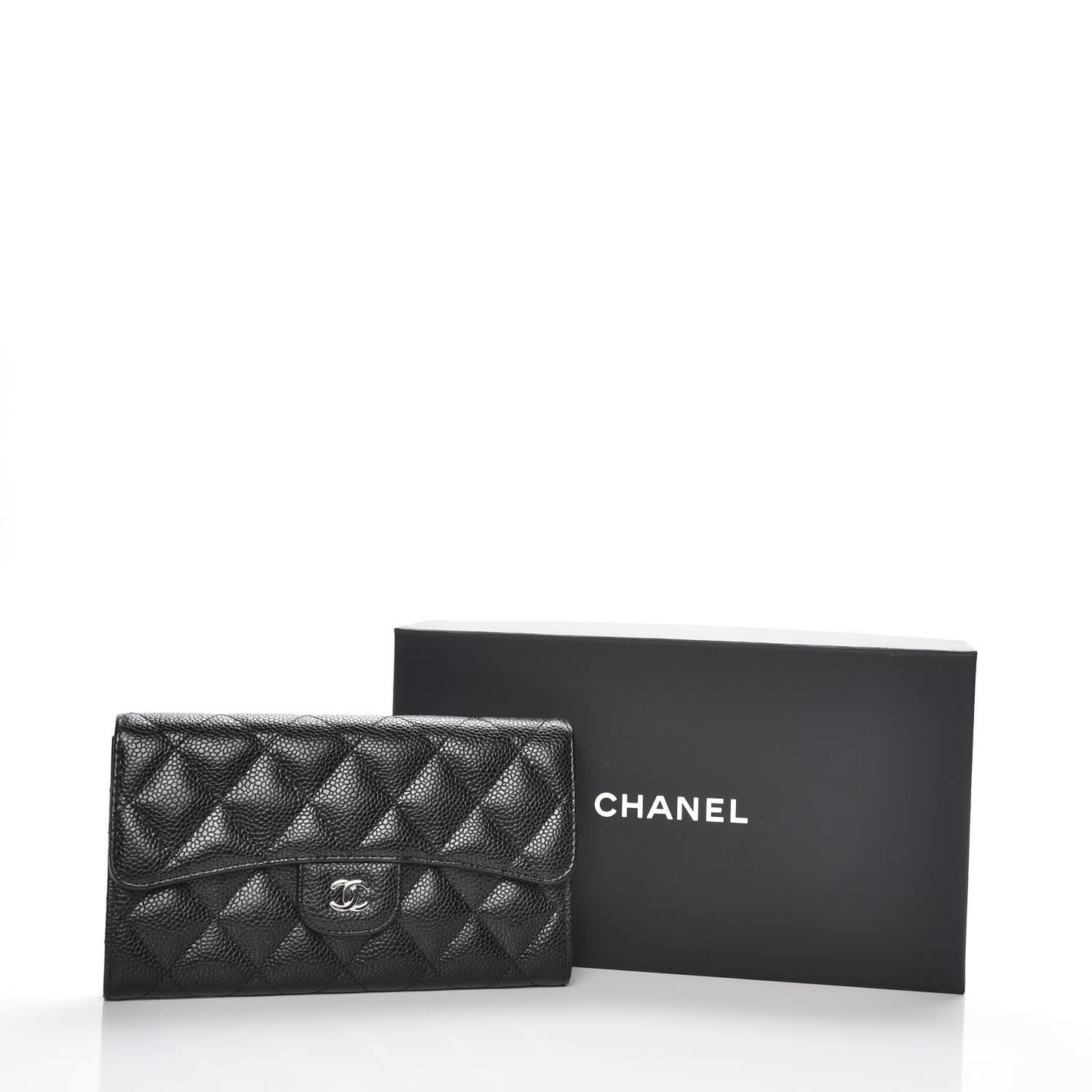Caviar Quilted Long Flap Wallet Black