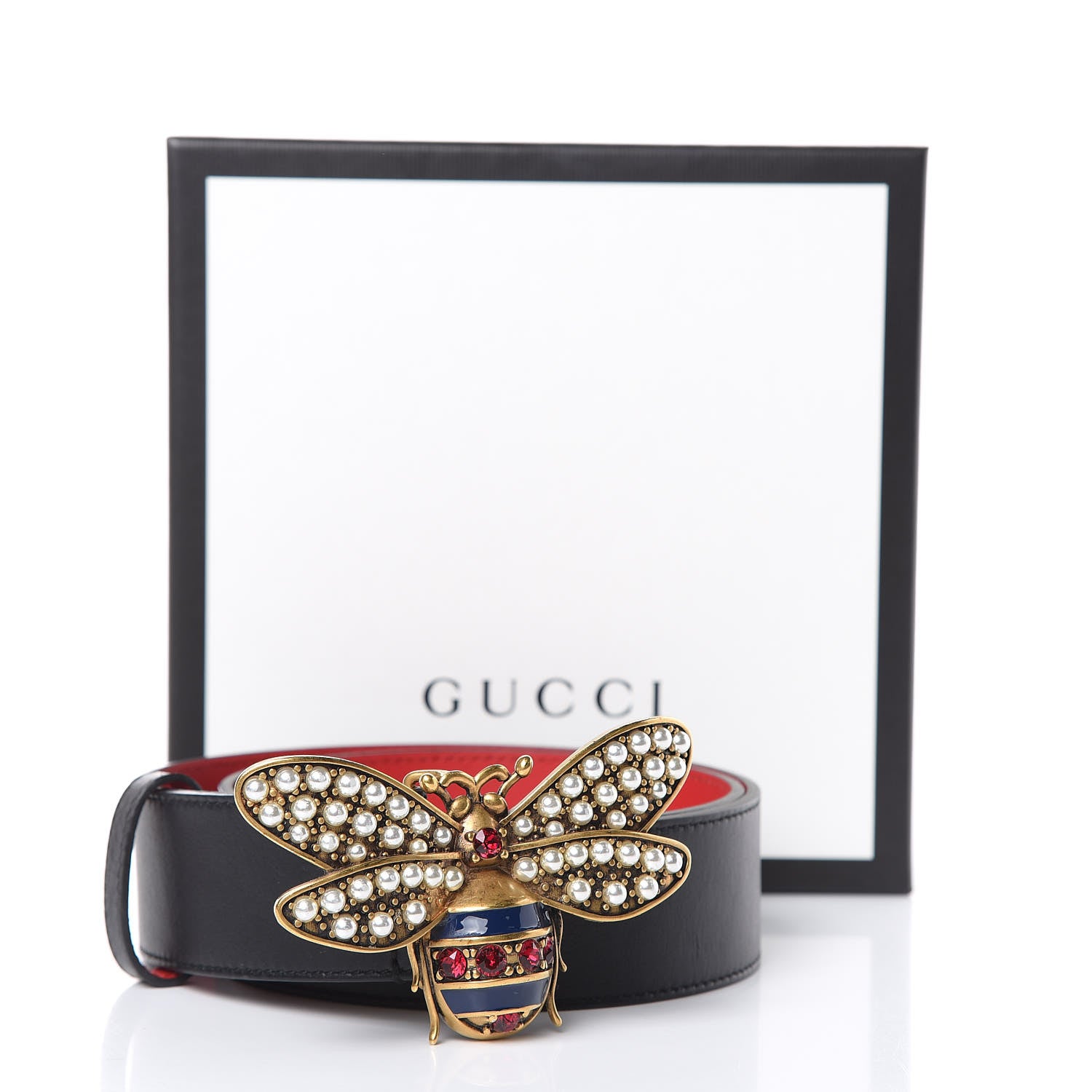 Gucci Calfskin Queen Margaret Bee Belt 80 32 Red 8 of 8