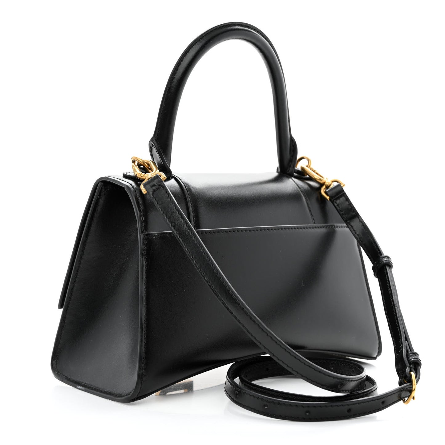 Shiny Box Calfskin Small Hourglass Top Handle Bag Black