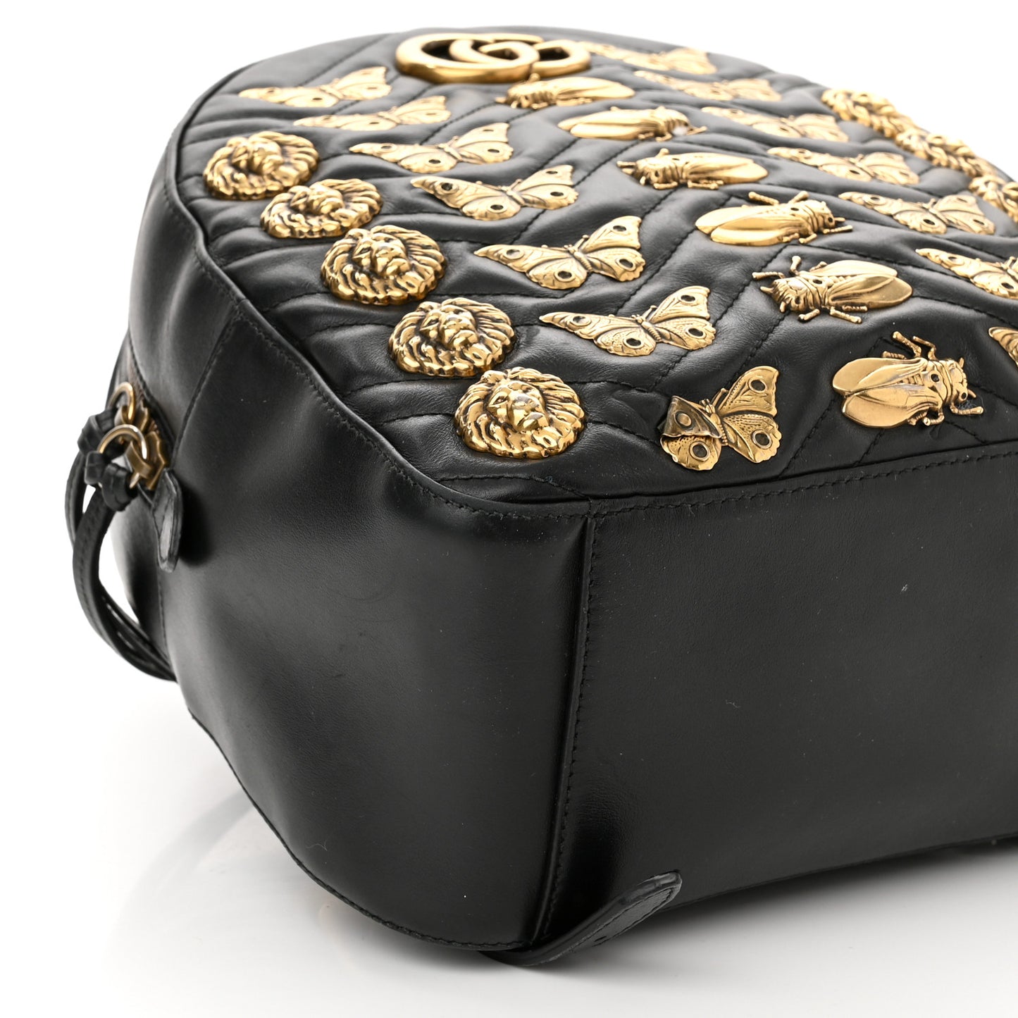 Calfskin Matelasse Animal Studs GG Marmont Dome Backpack Black