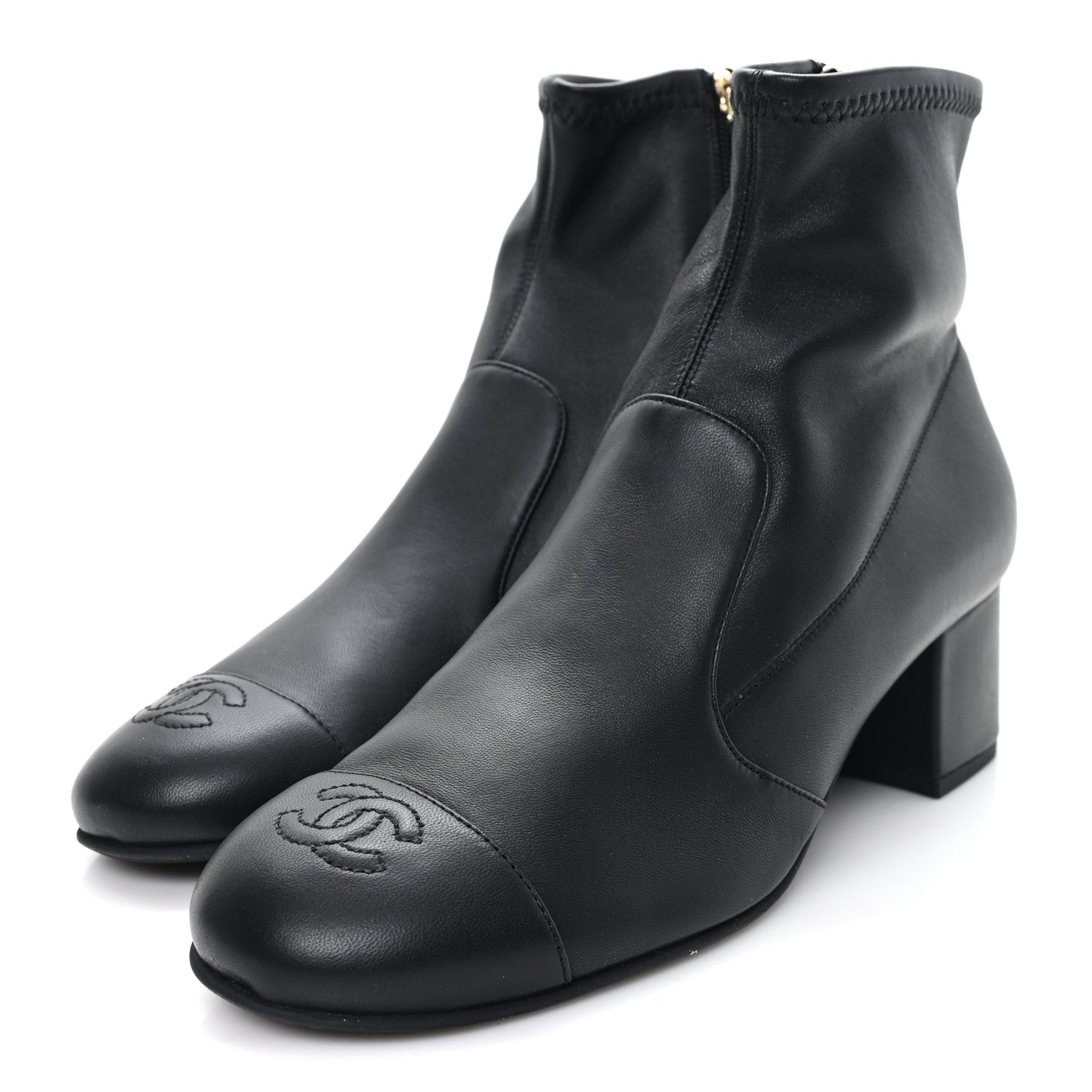 Chanel Stretch Lambskin Cap Toe CC Uniform Short Boots 39 Black 4 of 9