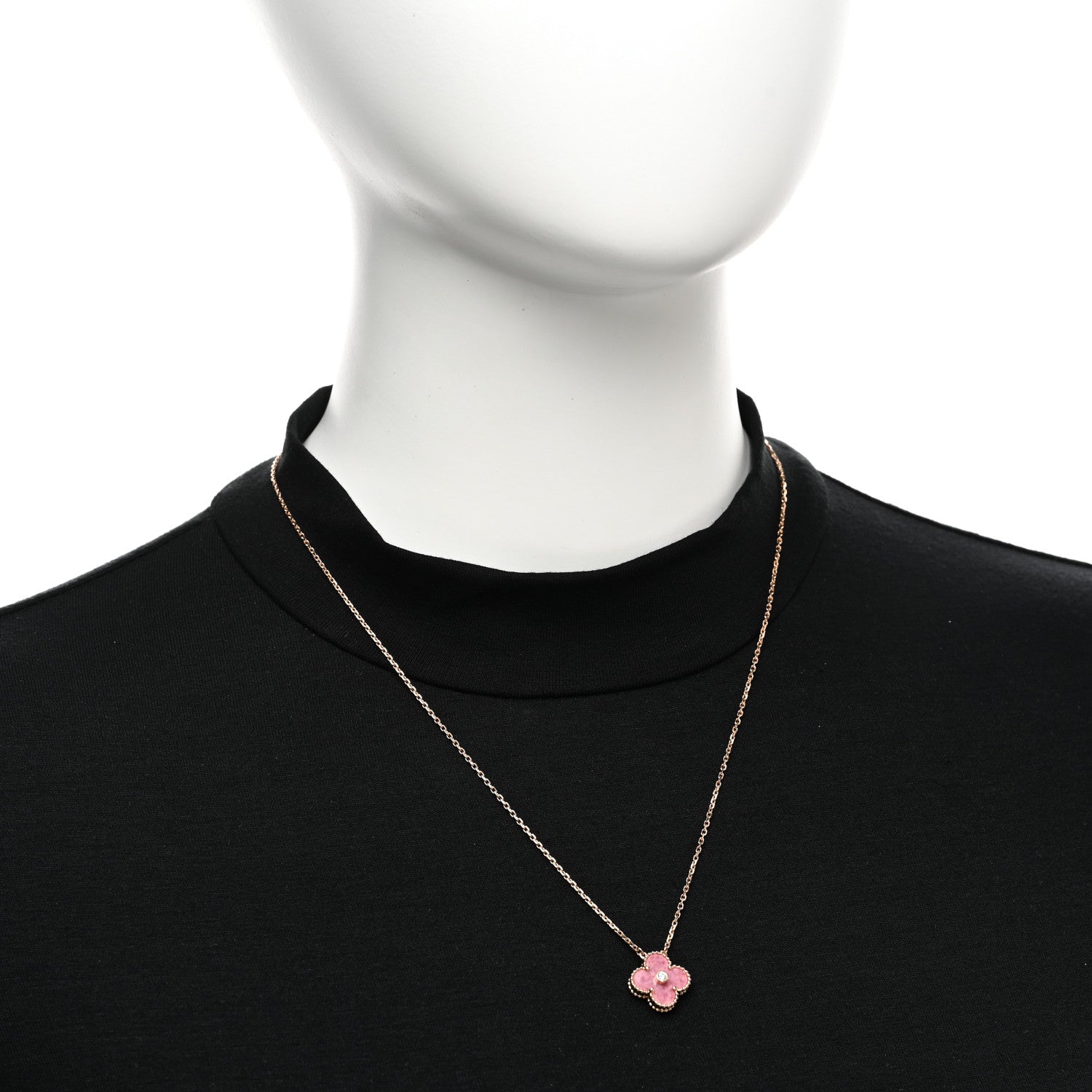Van Cleef & Arpels 18K Rose Gold Diamond Rhodonite Vintage Alhambra Pendant Necklace 2 of 5