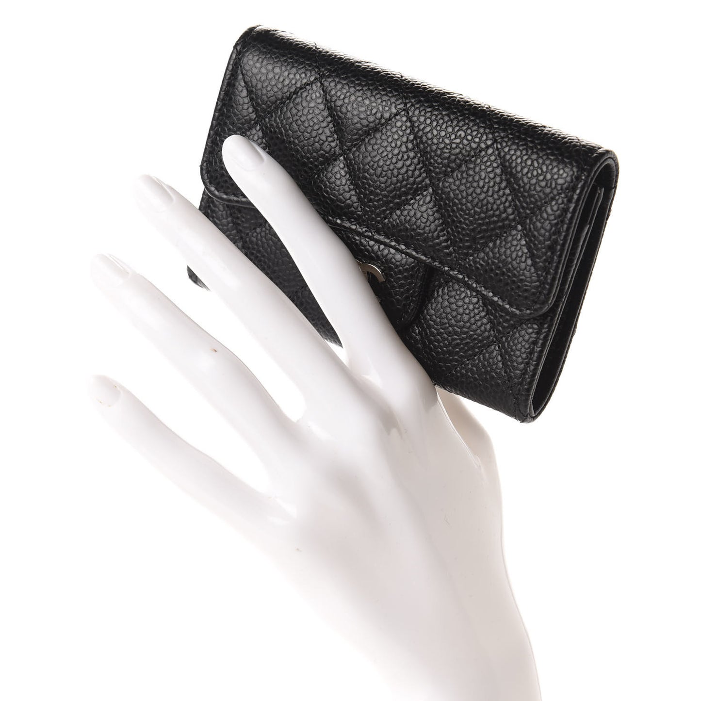 Caviar Quilted Flap Card Holder Black