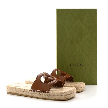 Gucci Nappa Interlocking G Espadrille Slide Sandals 37.5 Brown 11 of 11