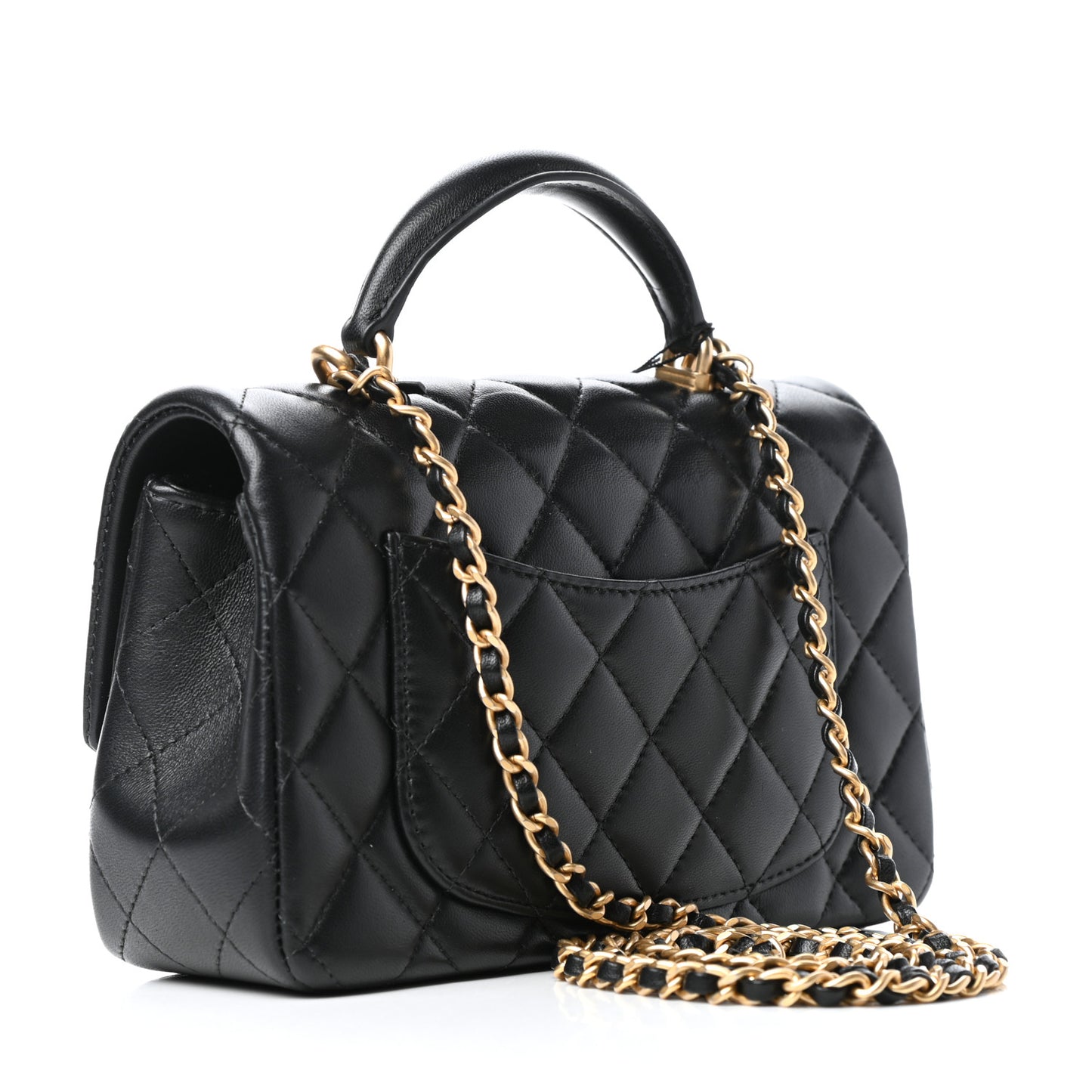 Lambskin Quilted Mini Top Handle Rectangular Flap Black
