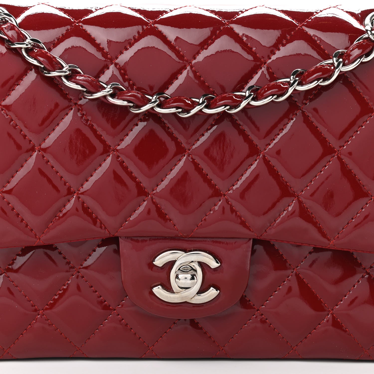 Chanel Patent Calfskin Quilted Medium Double Flap Dark Red 8 of 14