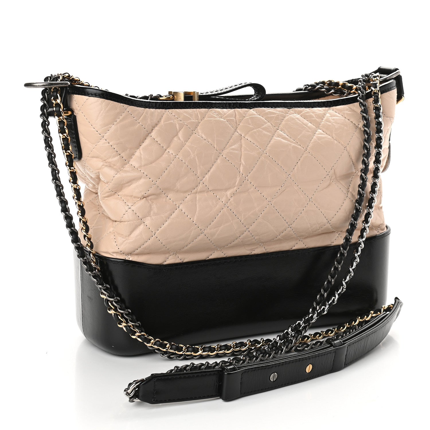Chanel Aged Calfskin Quilted Medium Gabrielle Hobo Beige Black 3 of 10