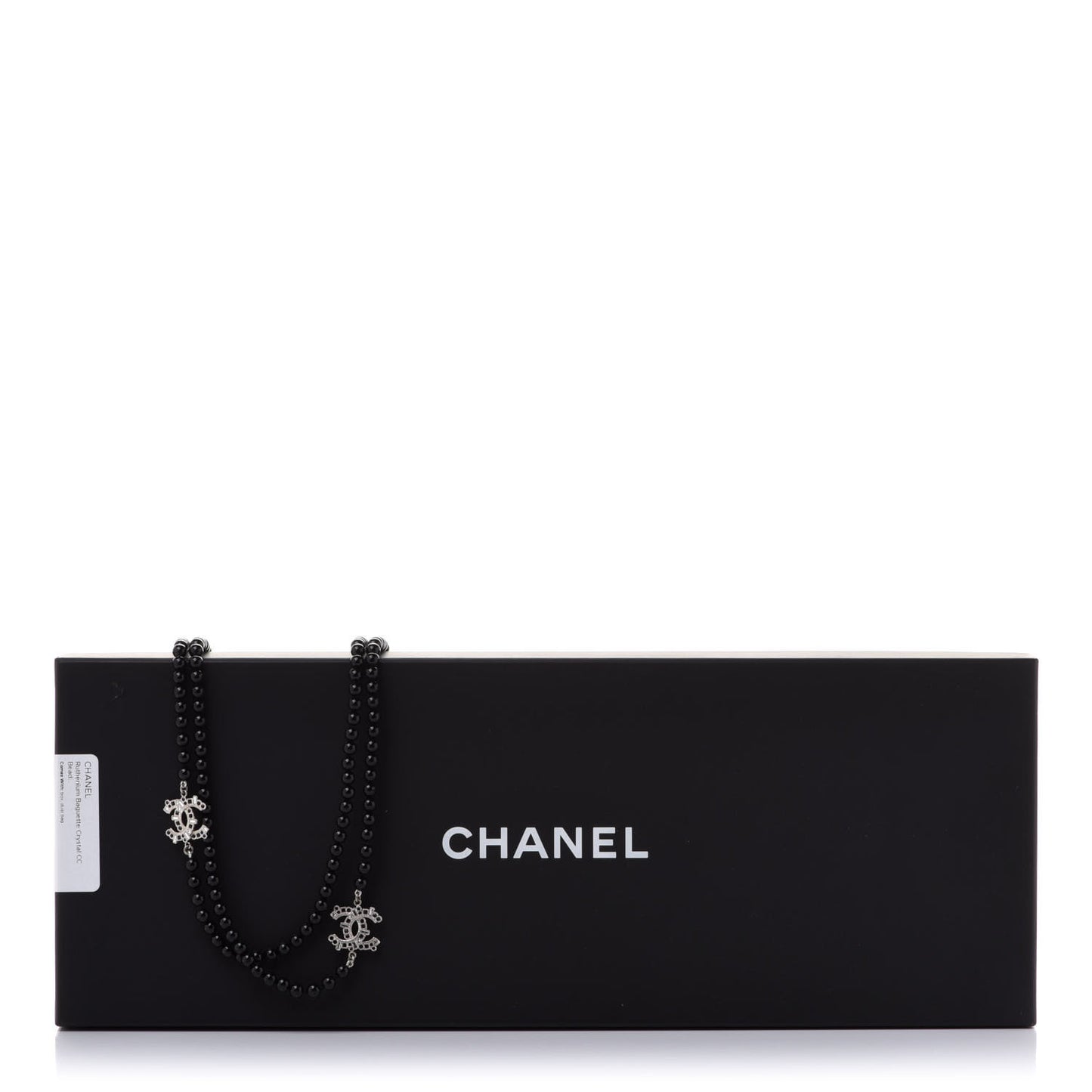 Ruthenium Crystal Baguette Pearl Beaded CC Long Necklace Black