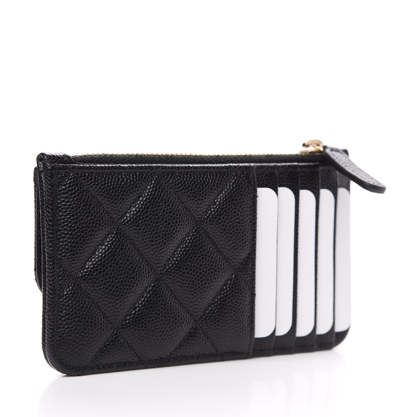 Caviar Quilted Flap Zip Card Holder Black