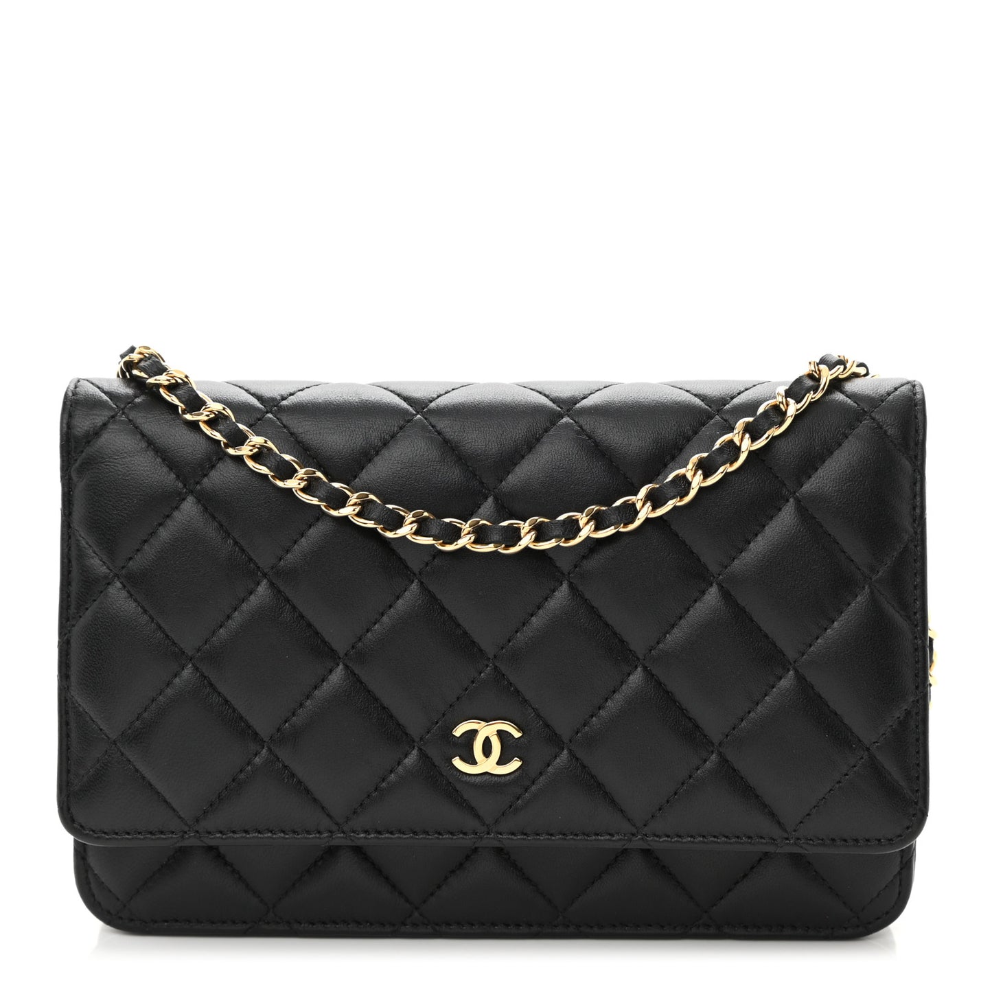 Lambskin Quilted Wallet On Chain WOC Black