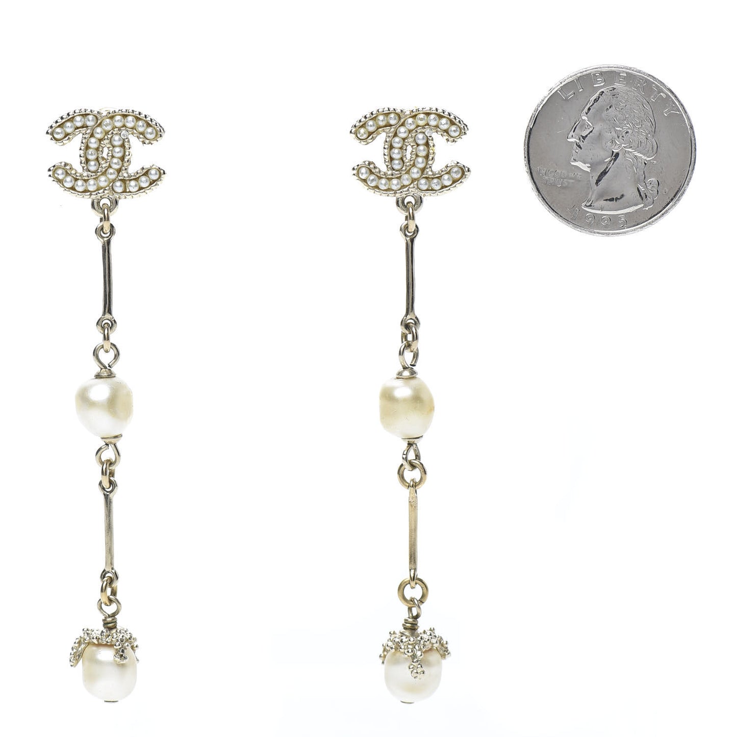 Pearl CC Drop Earrings Gold