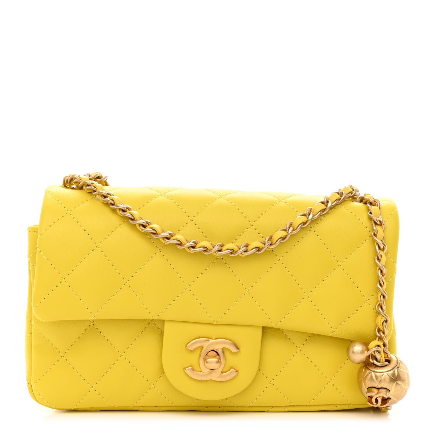 Chanel Lambskin Quilted Mini Rectangular Pearl Crush Flap Yellow 1 of 12