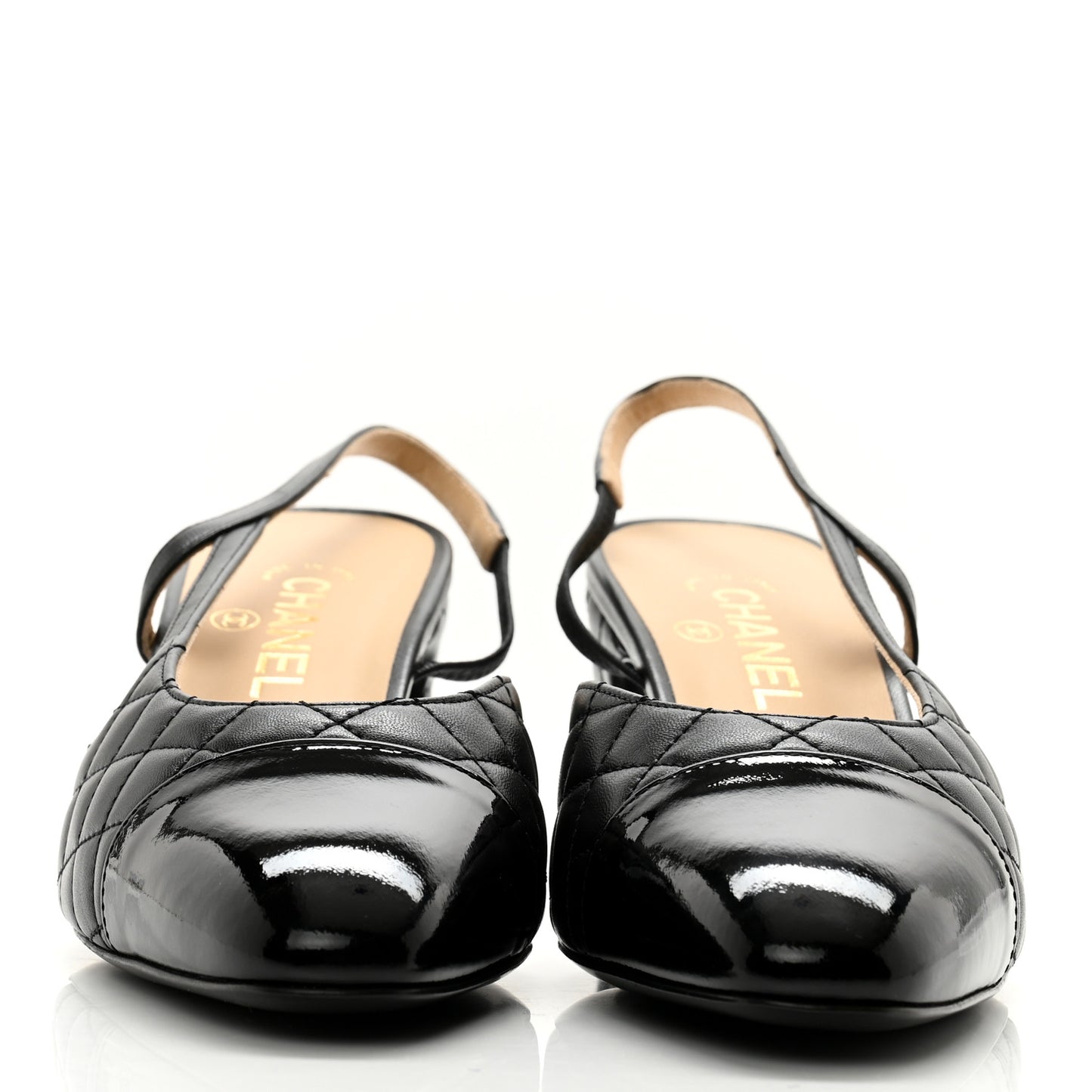 Lambskin Patent Calfskin Quilted Cap Toe CC Slingback Pumps 40.5 Black