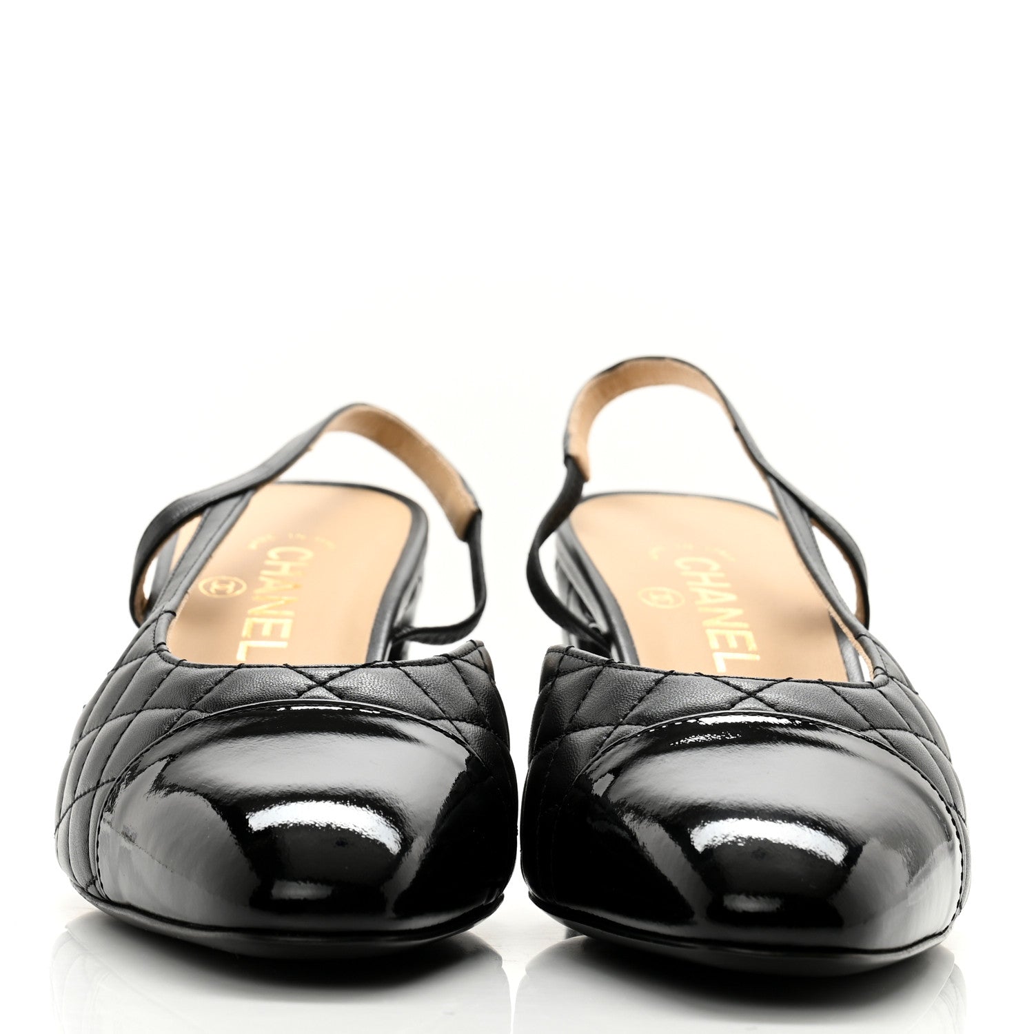 Chanel Lambskin Patent Calfskin Quilted Cap Toe CC Slingback Pumps 40.5 Black 2 of 9