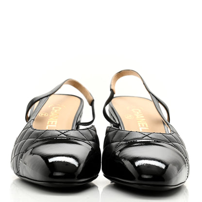 Chanel Lambskin Patent Calfskin Quilted Cap Toe CC Slingback Pumps 40.5 Black 2 of 9