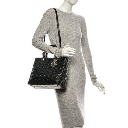 Christian Dior Lambskin Cannage Large Lady Dior Black 2 of 7