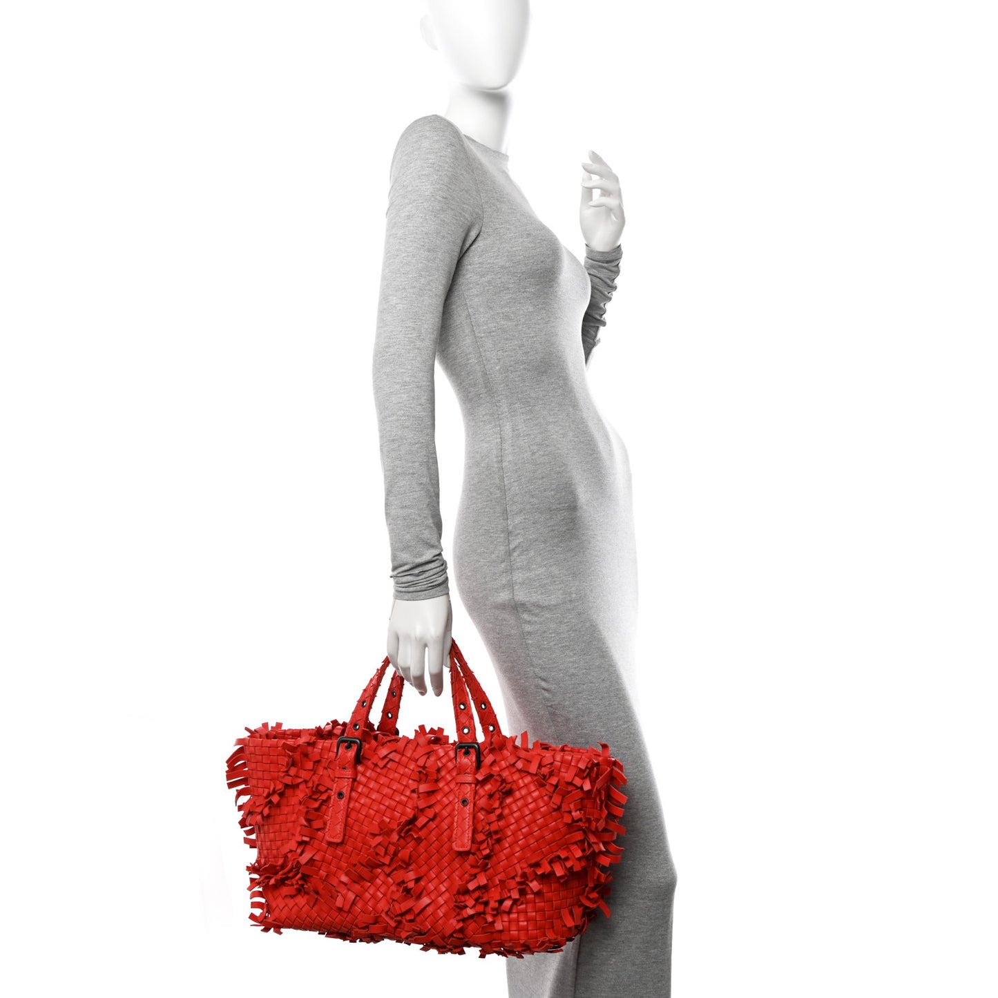 Nappa Intrecciato Patchwork Frayed Tote Red