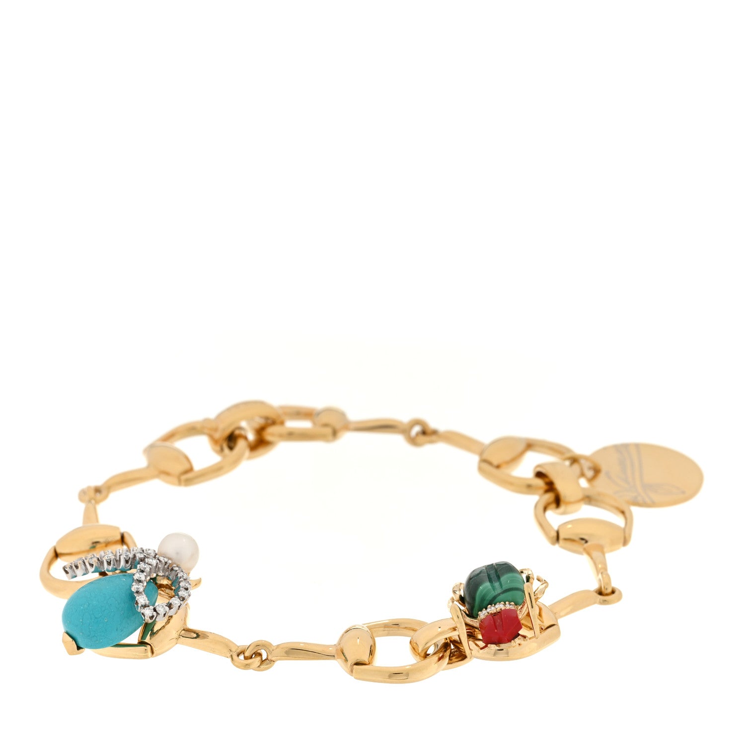 Gucci 18K Yellow Gold Diamond Multi Gemstone Horsebit Bracelet 1 of 4