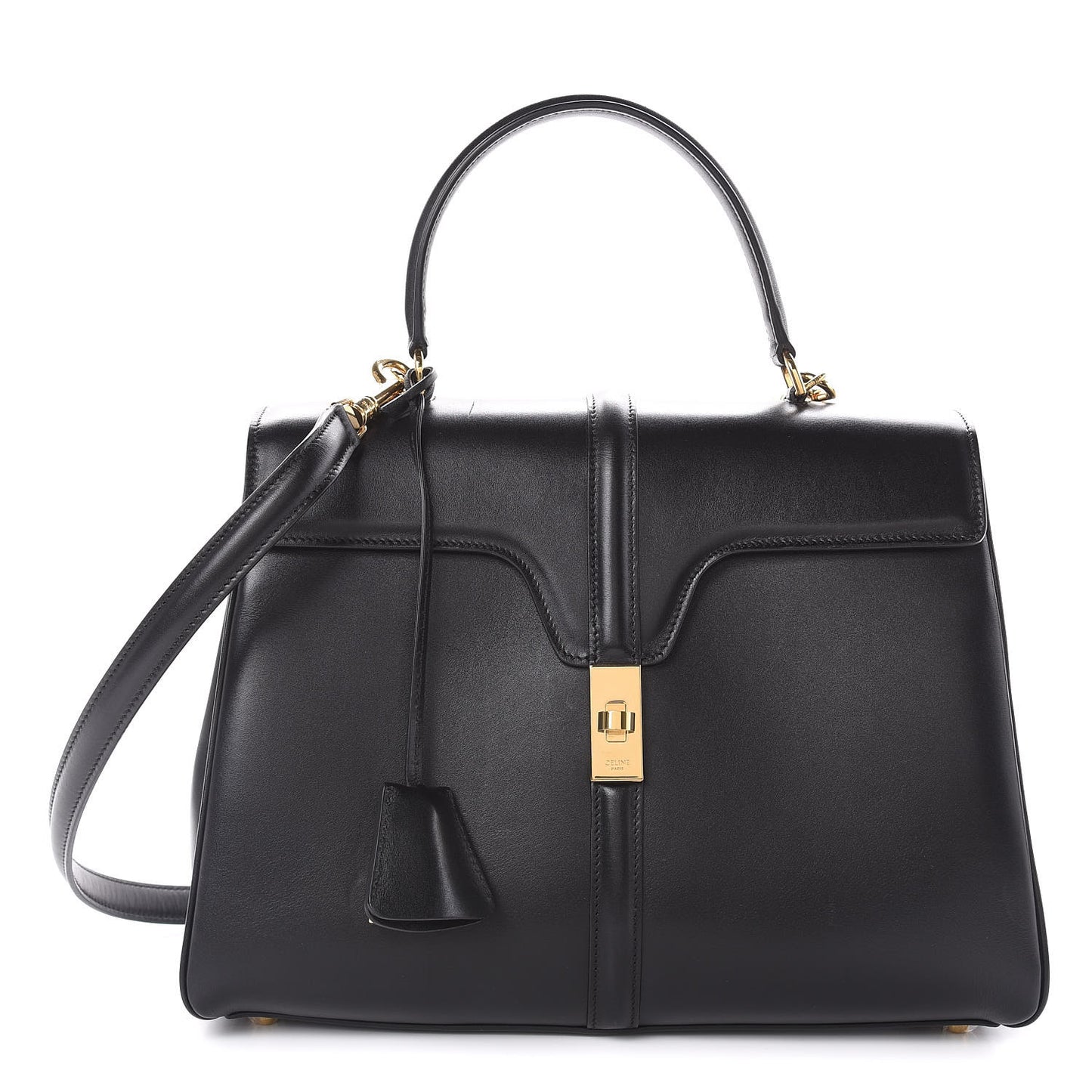 Satinated Calfskin Medium 16 Top Handle Bag Black